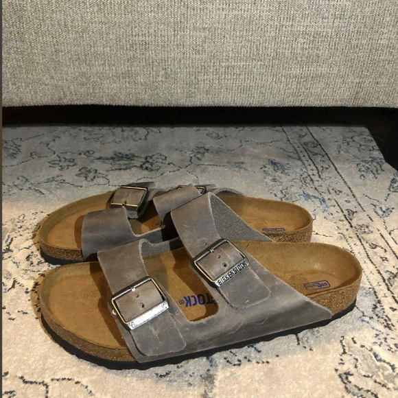 Birkenstock Arizona Leather Sandals In Grey Charcoal - Picture 3 of 8